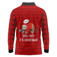 Sloth Chill Out Christmas Long Sleeve Polo Shirt Xmas Holiday Patterns - Wonder Print Shop