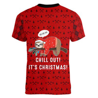 Sloth Chill Out Christmas Women V-Neck T-Shirt Xmas Holiday Patterns - Wonder Print Shop