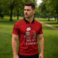 Sloth Chill Out Christmas Zipper Polo Shirt Xmas Holiday Patterns - Wonder Print Shop