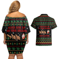 Sloth Keep Sleeping Christmas Couples Matching Off Shoulder Short Dress and Hawaiian Shirt Xmas Holiday Patterns - Wonder Print Shop