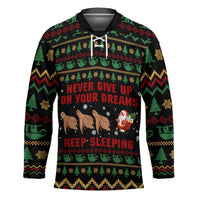Sloth Keep Sleeping Christmas Hockey Jersey Xmas Holiday Patterns - Wonder Print Shop