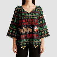 Sloth Keep Sleeping Christmas Kimono Sleeve Blouse Xmas Holiday Patterns - Wonder Print Shop