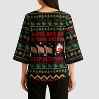 Sloth Keep Sleeping Christmas Kimono Sleeve Blouse Xmas Holiday Patterns - Wonder Print Shop