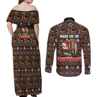 Sloth Wake Me Up Christmas Couples Matching Off Shoulder Maxi Dress and Long Sleeve Button Shirt Xmas Holiday Patterns - Wonder Print Shop