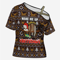 Sloth Wake Me Up Christmas Cross Shoulder Shirt Xmas Holiday Patterns - Wonder Print Shop