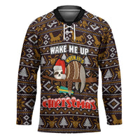 Sloth Wake Me Up Christmas Hockey Jersey Xmas Holiday Patterns - Wonder Print Shop