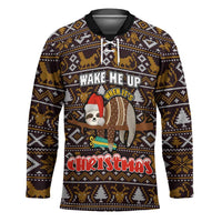 Sloth Wake Me Up Christmas Hockey Jersey Xmas Holiday Patterns - Wonder Print Shop