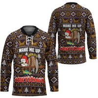 Sloth Wake Me Up Christmas Hockey Jersey Xmas Holiday Patterns - Wonder Print Shop