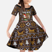 Sloth Wake Me Up Christmas Kid Short Sleeve Dress Xmas Holiday Patterns - Wonder Print Shop