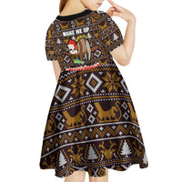Sloth Wake Me Up Christmas Kid Short Sleeve Dress Xmas Holiday Patterns - Wonder Print Shop