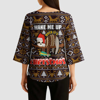 Sloth Wake Me Up Christmas Kimono Sleeve Blouse Xmas Holiday Patterns - Wonder Print Shop