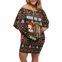 Sloth Wake Me Up Christmas Off Shoulder Short Dress Xmas Holiday Patterns - Wonder Print Shop