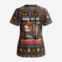 Sloth Wake Me Up Christmas Scrub Top Xmas Holiday Patterns - Wonder Print Shop