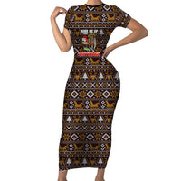 Sloth Wake Me Up Christmas Short Sleeve Bodycon Dress Xmas Holiday Patterns - Wonder Print Shop