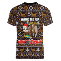 Sloth Wake Me Up Christmas Women V-Neck T-Shirt Xmas Holiday Patterns - Wonder Print Shop