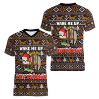 Sloth Wake Me Up Christmas Women V-Neck T-Shirt Xmas Holiday Patterns - Wonder Print Shop
