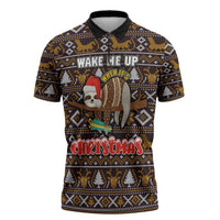 Sloth Wake Me Up Christmas Zipper Polo Shirt Xmas Holiday Patterns - Wonder Print Shop