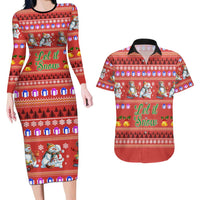 Snowman Let It Snow Christmas Couples Matching Long Sleeve Bodycon Dress and Hawaiian Shirt Xmas Holiday Patterns - Wonder Print Shop