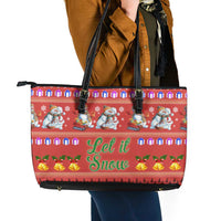 Snowman Let It Snow Christmas Leather Tote Bag Xmas Holiday Patterns - Wonder Print Shop