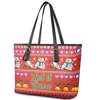 Snowman Let It Snow Christmas Leather Tote Bag Xmas Holiday Patterns - Wonder Print Shop
