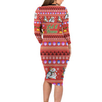 Snowman Let It Snow Christmas Long Sleeve Bodycon Dress Xmas Holiday Patterns - Wonder Print Shop