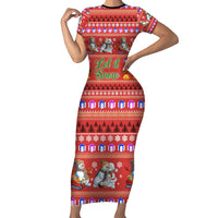 Snowman Let It Snow Christmas Short Sleeve Bodycon Dress Xmas Holiday Patterns - Wonder Print Shop