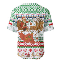 Iran Christmas Baseball Jersey with Santa Sleigh Reindeer Map and Green Red Snowflake Pattern - Wonder Print Shop