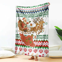 Iran Christmas Blanket with Santa Sleigh Reindeer Map and Green Red Snowflake Pattern - Wonder Print Shop