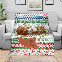 Iran Christmas Blanket with Santa Sleigh Reindeer Map and Green Red Snowflake Pattern - Wonder Print Shop