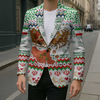 Iran Christmas Blazer with Santa Sleigh Reindeer Map and Green Red Snowflake Pattern - Wonder Print Shop