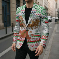 Iran Christmas Blazer with Santa Sleigh Reindeer Map and Green Red Snowflake Pattern - Wonder Print Shop