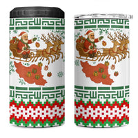 Iran Christmas 4 in 1 Can Cooler Tumbler with Santa Sleigh Reindeer Map and Green Red Snowflake Pattern - Wonder Print Shop