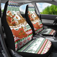 Iran Christmas Car Seat Cover with Santa Sleigh Reindeer Map and Green Red Snowflake Pattern - Wonder Print Shop