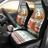 Iran Christmas Car Seat Cover with Santa Sleigh Reindeer Map and Green Red Snowflake Pattern - Wonder Print Shop