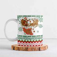 Iran Christmas Ceramic Mug with Santa Sleigh Reindeer Map and Green Red Snowflake Pattern - Wonder Print Shop