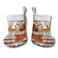 Iran Christmas Stocking with Santa Sleigh Reindeer Map and Green Red Snowflake Pattern - Wonder Print Shop