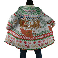 Iran Christmas Cloak with Santa Sleigh Reindeer Map and Green Red Snowflake Pattern - Wonder Print Shop
