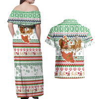 Iran Christmas Couples Matching Off Shoulder Maxi Dress and Hawaiian Shirt with Santa Sleigh Reindeer Map and Green Red Snowflake Pattern - Wonder Print Shop