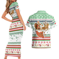 Iran Christmas Couples Matching Short Sleeve Bodycon Dress and Hawaiian Shirt with Santa Sleigh Reindeer Map and Green Red Snowflake Pattern - Wonder Print Shop