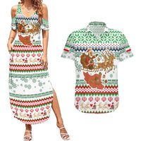 Iran Christmas Couples Matching Summer Maxi Dress and Hawaiian Shirt with Santa Sleigh Reindeer Map and Green Red Snowflake Pattern - Wonder Print Shop
