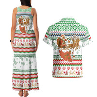 Iran Christmas Couples Matching Tank Maxi Dress and Hawaiian Shirt with Santa Sleigh Reindeer Map and Green Red Snowflake Pattern - Wonder Print Shop