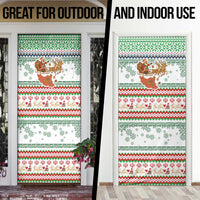 Iran Christmas Door Cover with Santa Sleigh Reindeer Map and Green Red Snowflake Pattern - Wonder Print Shop