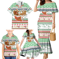 Iran Christmas Family Matching Mermaid Dress and Hawaiian Shirt with Santa Sleigh Reindeer Map and Green Red Snowflake Pattern - Wonder Print Shop