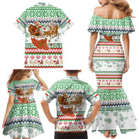 Iran Christmas Family Matching Mermaid Dress and Hawaiian Shirt with Santa Sleigh Reindeer Map and Green Red Snowflake Pattern - Wonder Print Shop