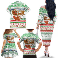 Iran Christmas Family Matching Off The Shoulder Long Sleeve Dress and Hawaiian Shirt with Santa Sleigh Reindeer Map and Green Red Snowflake Pattern - Wonder Print Shop
