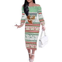 Iran Christmas Family Matching Off The Shoulder Long Sleeve Dress and Hawaiian Shirt with Santa Sleigh Reindeer Map and Green Red Snowflake Pattern - Wonder Print Shop