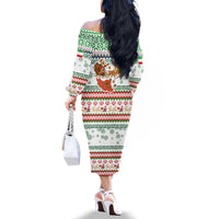 Iran Christmas Family Matching Off The Shoulder Long Sleeve Dress and Hawaiian Shirt with Santa Sleigh Reindeer Map and Green Red Snowflake Pattern - Wonder Print Shop