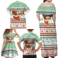 Iran Christmas Family Matching Off Shoulder Maxi Dress and Hawaiian Shirt with Santa Sleigh Reindeer Map and Green Red Snowflake Pattern - Wonder Print Shop
