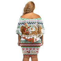 Iran Christmas Family Matching Off Shoulder Short Dress and Hawaiian Shirt with Santa Sleigh Reindeer Map and Green Red Snowflake Pattern - Wonder Print Shop