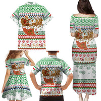 Iran Christmas Family Matching Puletasi and Hawaiian Shirt with Santa Sleigh Reindeer Map and Green Red Snowflake Pattern - Wonder Print Shop